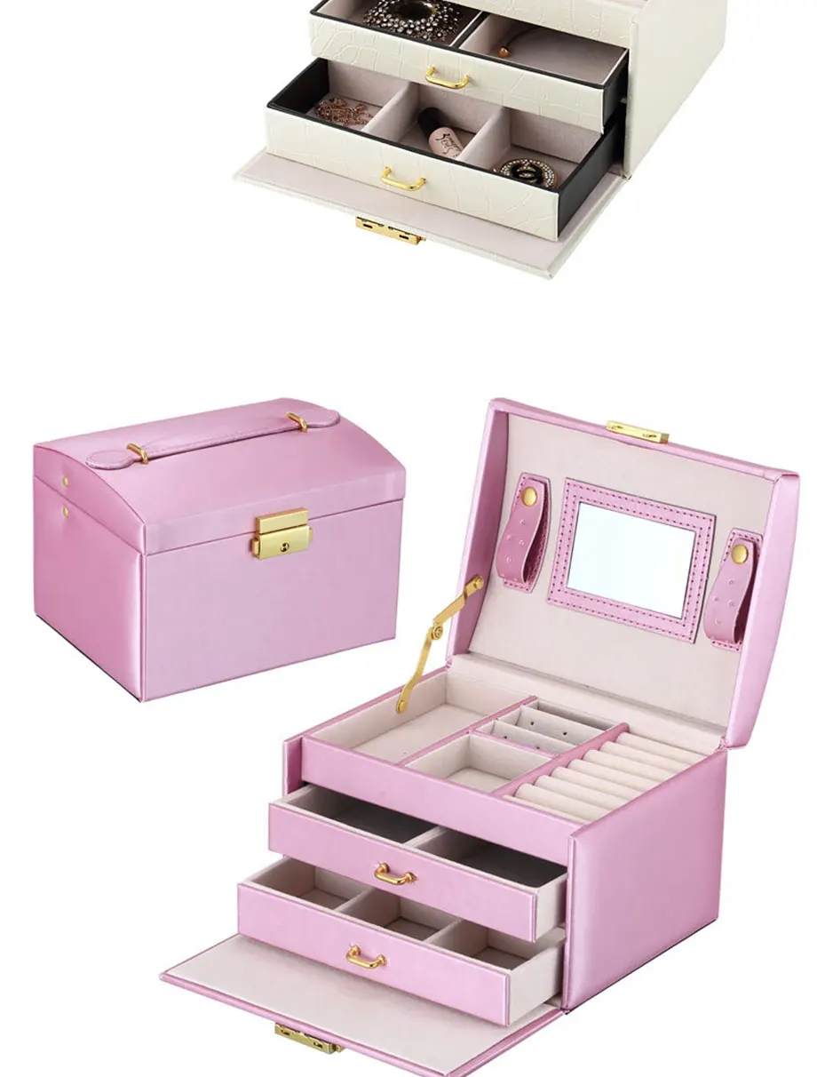 QMJHVX Автоматическая кожаная шкатулка для ювелирных изделий трехслойная коробка для хранения для женщин серьги кольцо косметический Органайзер шкатулка для украшений