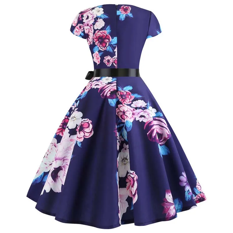 Женское винтажное платье летние платья с коротким рукавом и цветочным принтом 50s 60s офисные вечерние платья в стиле рокабилли Ретро размера плюс