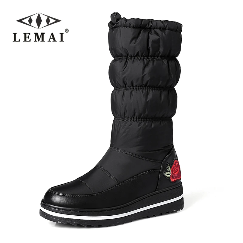 

LEMAI Big size 35-44 snow boots keep warm down winter boots for women platform shoes embroidery fashion shoes half high boots