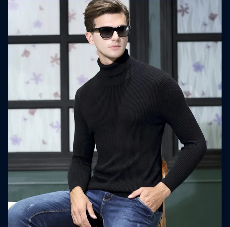 Новинка зима высокое качество мужские с длинным рукавом модные однотонные облегающие водолазки толстые свитера