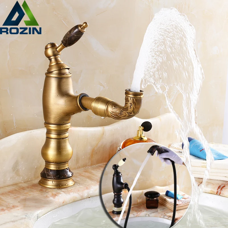 

European Style Deck Mounted Pull Out Bathroom Basin Faucet Single Lever Flexible Spout Lavatory Sink Mixer Taps