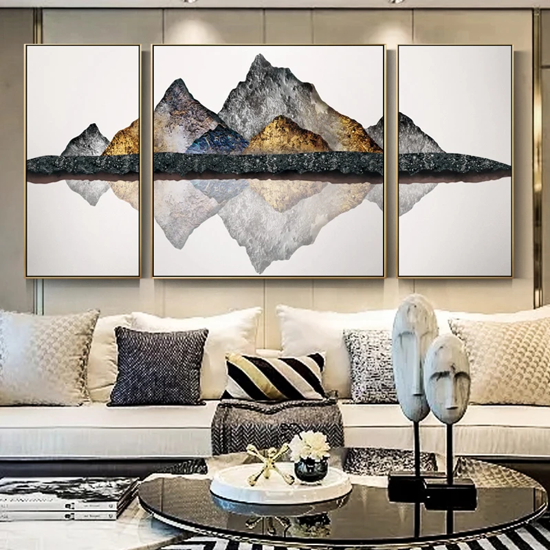 

Posters and Prints Wall Art Canvas Painting 3Pcs Abstract Igneous Rock Mountain Pictures for Living Room Home Decor No Frame