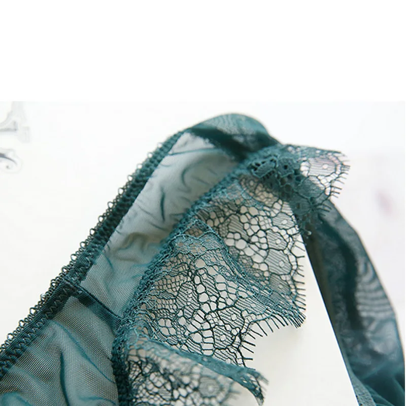Europe Romantic sexy Half Cup Cotton Bra Set Vintage Eyelash Lace Transparent Underwear For Women