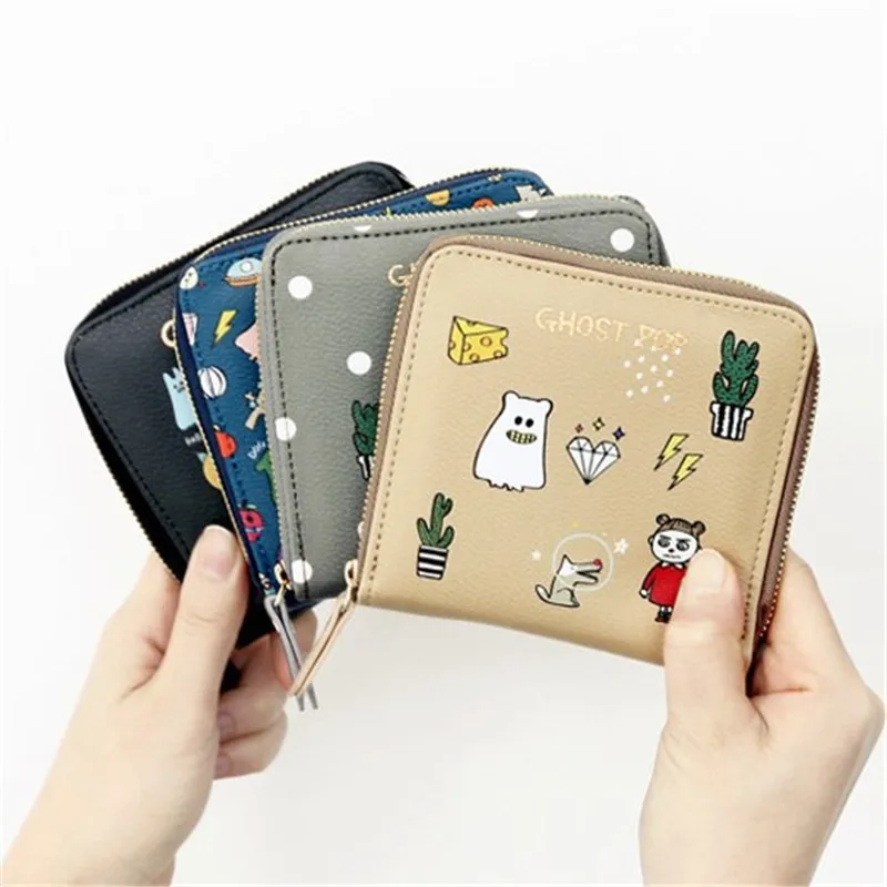 

Multicolour Business Card Holder Women Men Wallet Travel Package pu cartoon zipper ID Credit Card folder bag