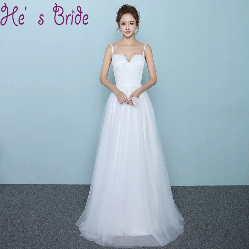 New Simple White Wedding Dress Spaghetti Straps Sweetheart Sleeveless Gowns A Line Beach Bridal Dresses Vestido De Novia | Свадьбы и
