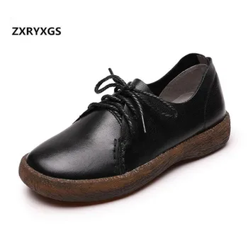 

2019 New Spring Fashion Lace Genuine Leather Shoes Woman Comfort Soft Bottom Women Flat Shoes Non-slip Breathable Casual Shoes