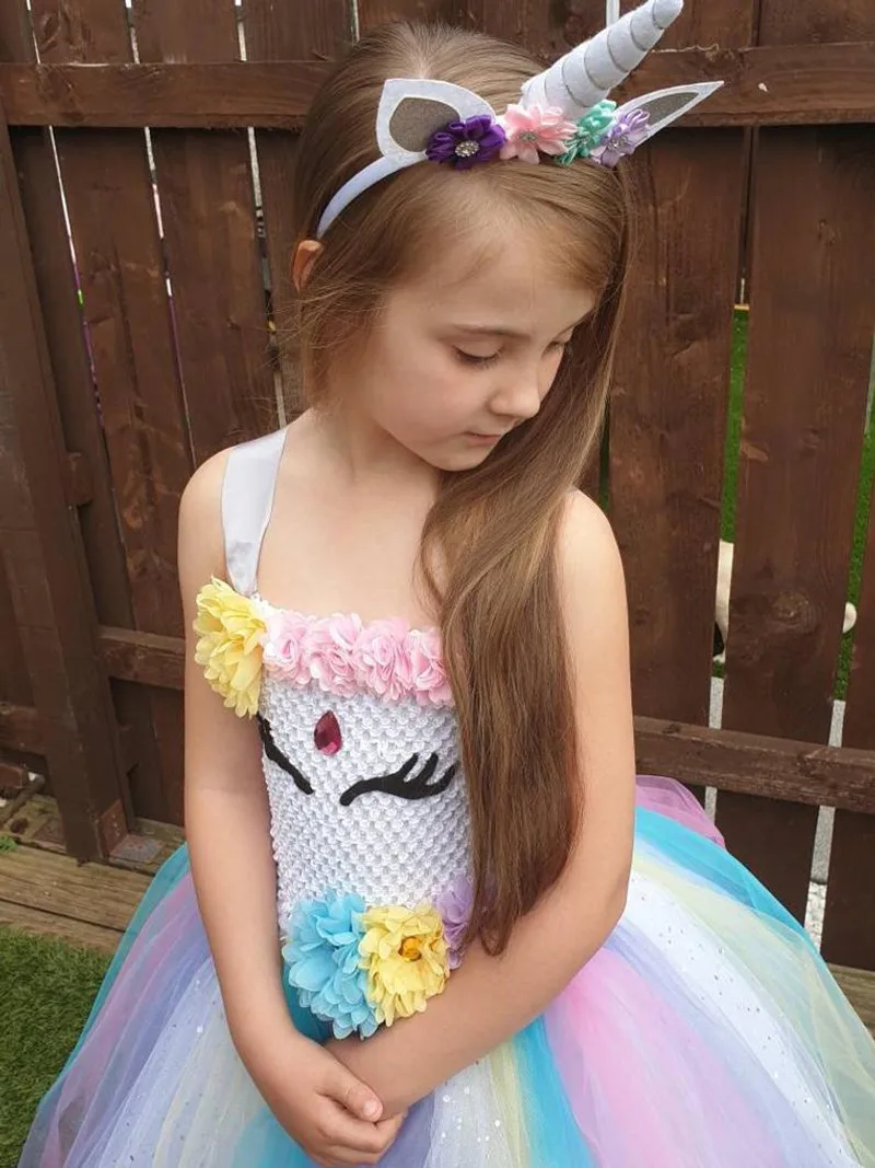 Meisjes Eenhoorn Tutu Jurk Kids Haak Tule Jurk Baljurk met Bloem Hairbow Kinderen Verjaardagsfeestje Kostuum Cosplay Jurken AliExpress
