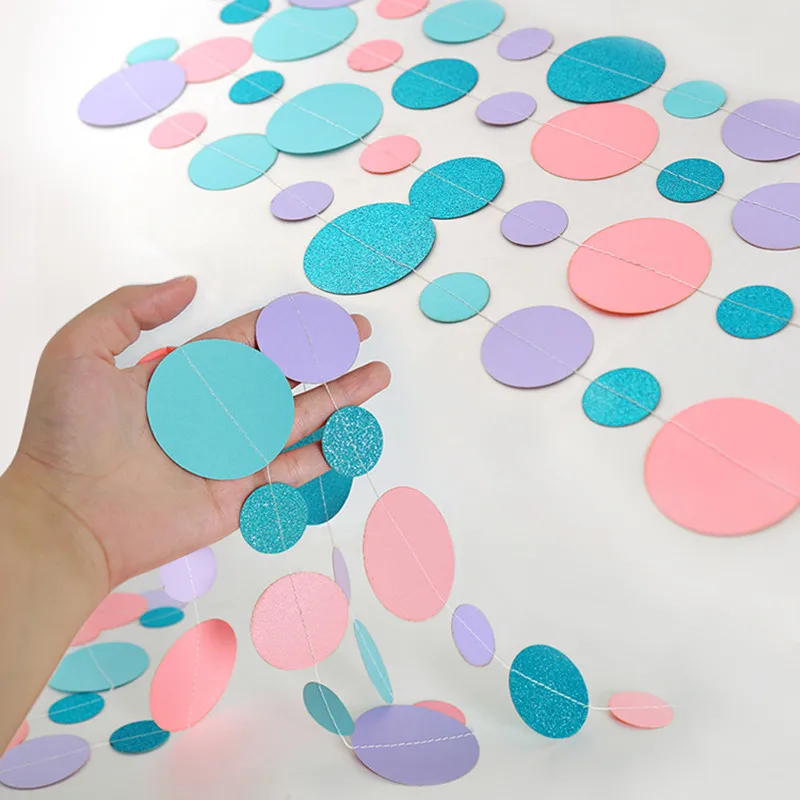 4M Blue Round Shape Banner Paper Garlands Bunting Baby Shower Boy First Birthday Girl Party Decorations Wedding Christmas Banner