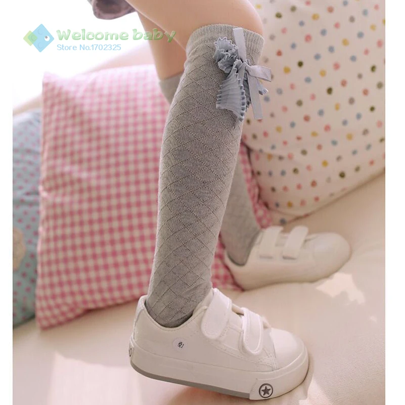 Cute Children's Knee High Socks for Toddlers Kids Girls Solid Bow knot