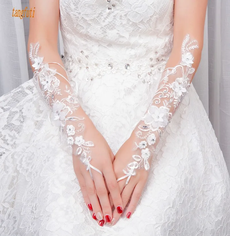 

Long Wedding Glove Crystals Beading Flowers Fingerless Bride Wedding Gloves Wedding Accessories