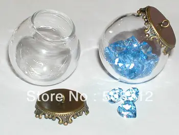 

Free shipping!!!! 10set/lot Glass Globe Antique Bronze Crown Pendant Locket Charm wide opening Bottle