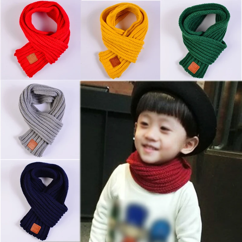 Распродажа, 1 предмет, теплые трикотажные шарфы высокого качества, милые однотонные модные осенний шарф, популярные новые зимние детские шарфы для мальчиков и девочек