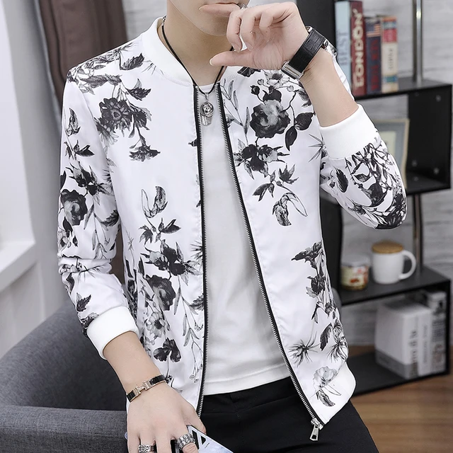 2019 New Men's Jacket Floral Print Bomber Jackets Coat Men Plus Size