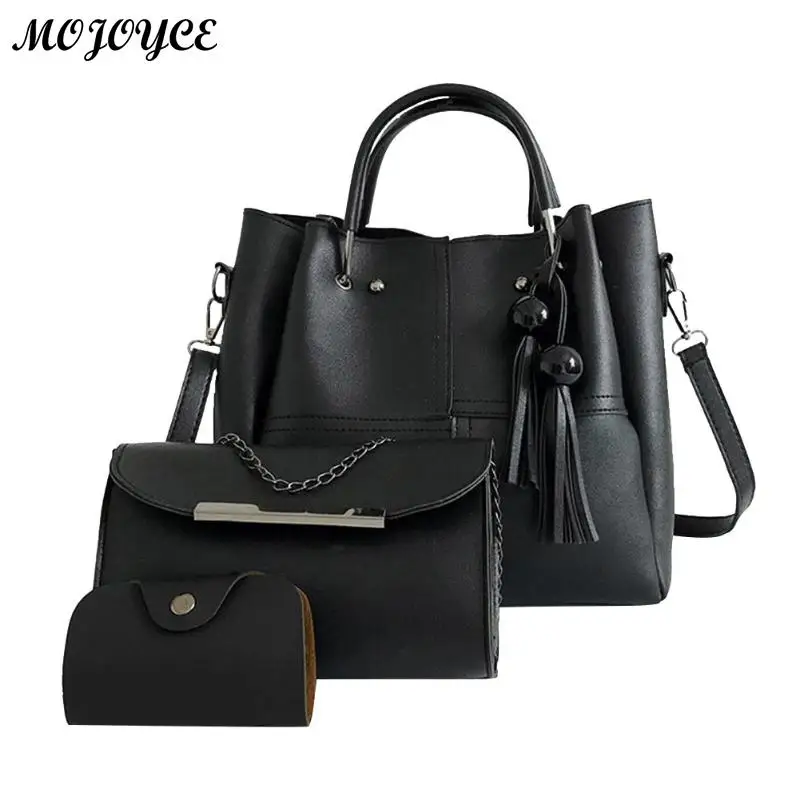 

3 pcs/set Luxury Brand Ladies Beads Tassel Shoulder Bag for Women PU Leather Clutch Pouch Holder Top-handle Bags 2018 New Bolso