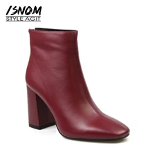 Natural Leather Ankle Boots Back Zipper Female Footwear 2017 New Arrival Winter Boots Women’s High Square Heel Shoes Brand