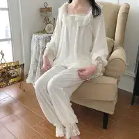 Soft Velvet Women's Pajamas Sets Autumn Winter Vintage White Lace Long Sleeve Sleepwear Female Sweet Pyjamas Home Wear 2221