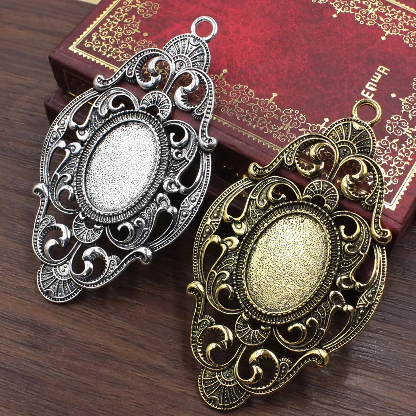 

Fit 18x25mm Oval cabochons Vintage Glass cameos Frame Settings Bezel Tray For DIY Necklace Making accessory 5pcs/lot K05426