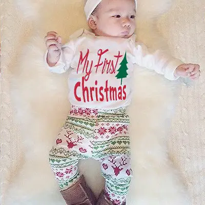 

4PCS Newborn Baby Boy Girls Romper Tops+Pants+Hat +headband Outfit Clothes Set Xmas Coming Home Outfits