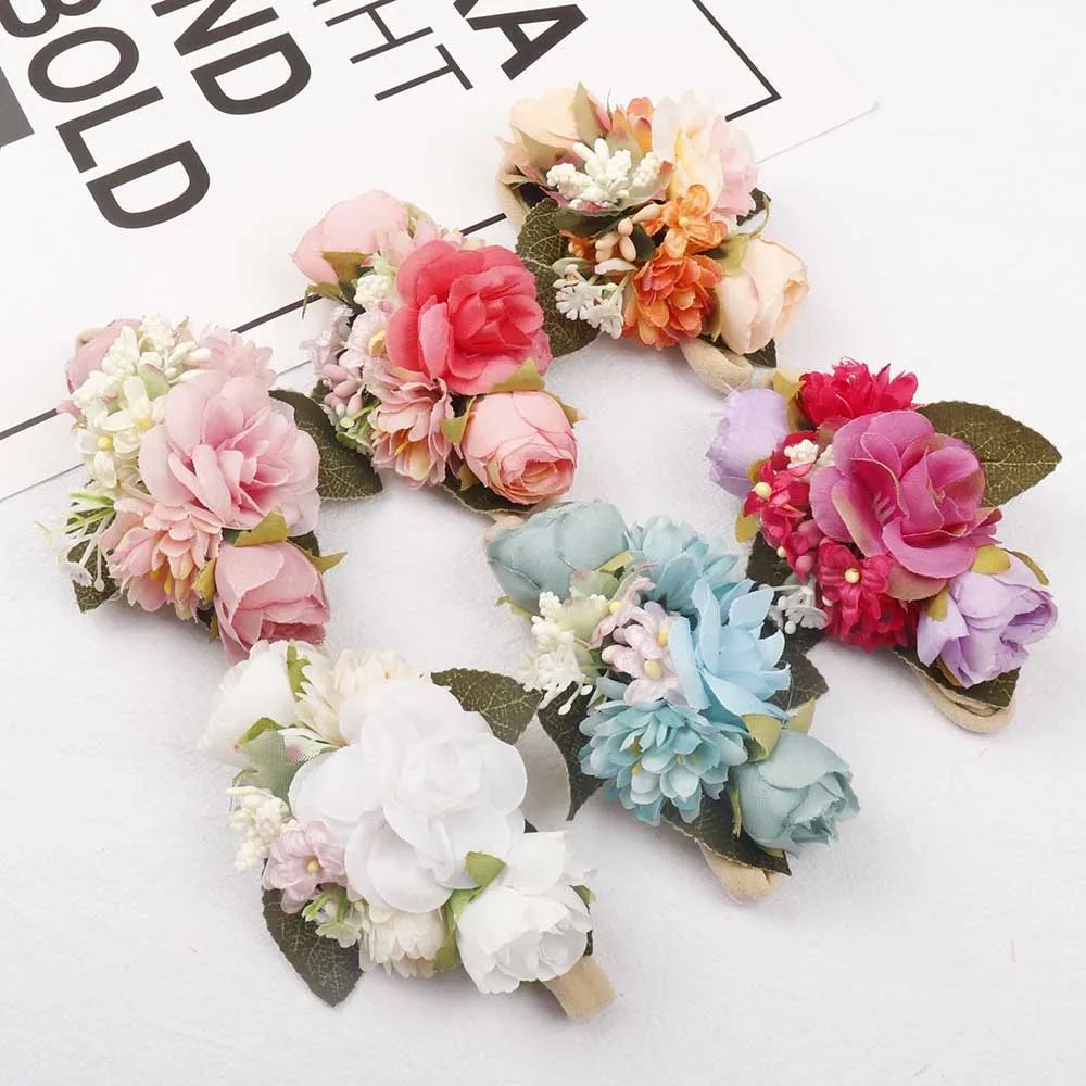 

AHB Fashion Artificial Flowers Nylon Headband for Baby Girl Elastic Hairband Head Wrap Photography Props Floral Kids Headwear