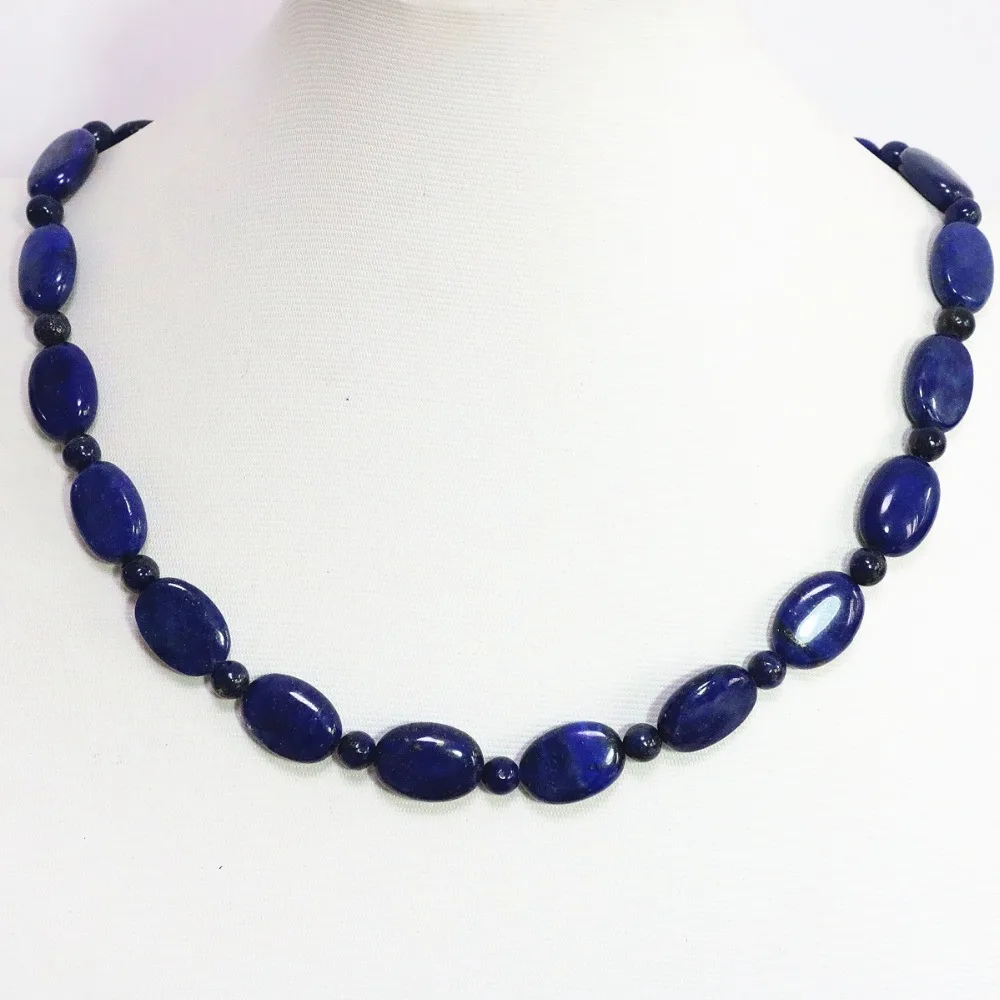 

Newly blue lapis lazuli 13*18mm natural oval beads 6mm spacer accessories high grade women diy necklace 18inch B1449