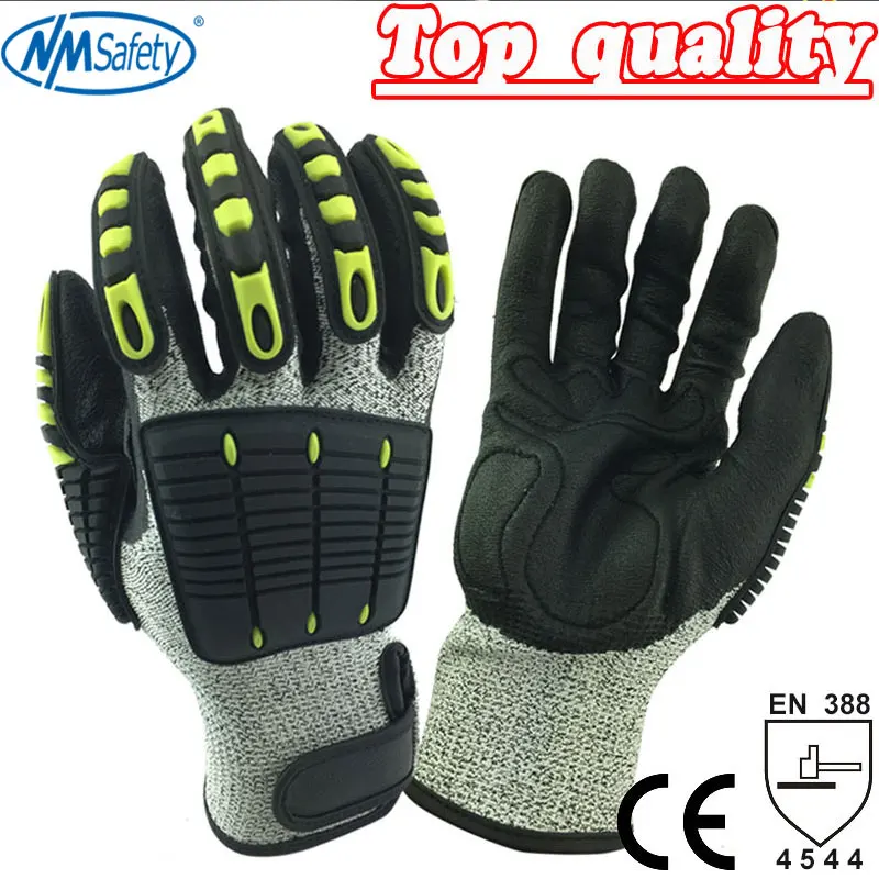 

NMSafety Anti Vibration Oil-proof Safety Glove Cut level 5 Fluorescent Nylon liner Anti-Shock Mechanics Cut Resistant Work Glove