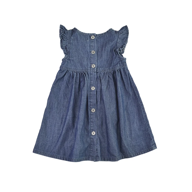 2 Baby Girls Denim Dresses Kids Solid Blue Jeans Tutu Dress Sundress