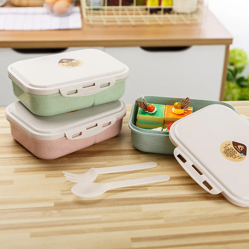 

Lunch Box Wheat Straw Microwave Tableware Bento Box Quality Health Natural 3 Grid Student Portable Food Storage Box Lunch Box