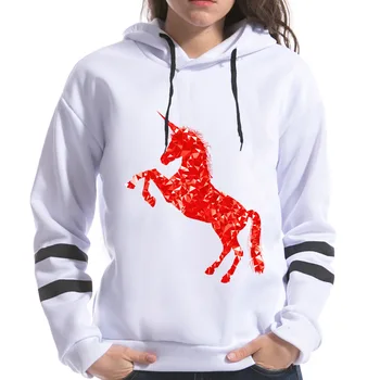 

2018 New Arrival Spring Female Long Sleeve Geometric Red Unicorn Dog Print Hooded Fashion Harajuku Women Hoodies Sweatshirts
