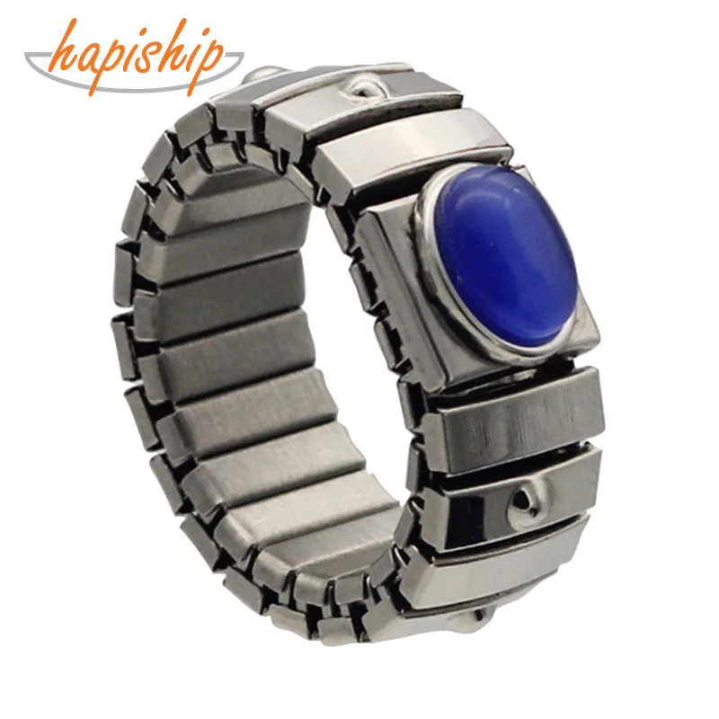 

Hapiship Women Jewelry 9mm Width Stainless Steel Blue Opals Silver Elastic Ring Size 7.5 For Best Friend Wife Birthday Gift RS05
