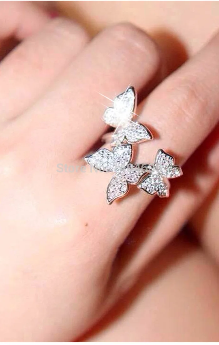

925 sterling silver above the knuckle high polish pave sparking AAA cz butterfly ring