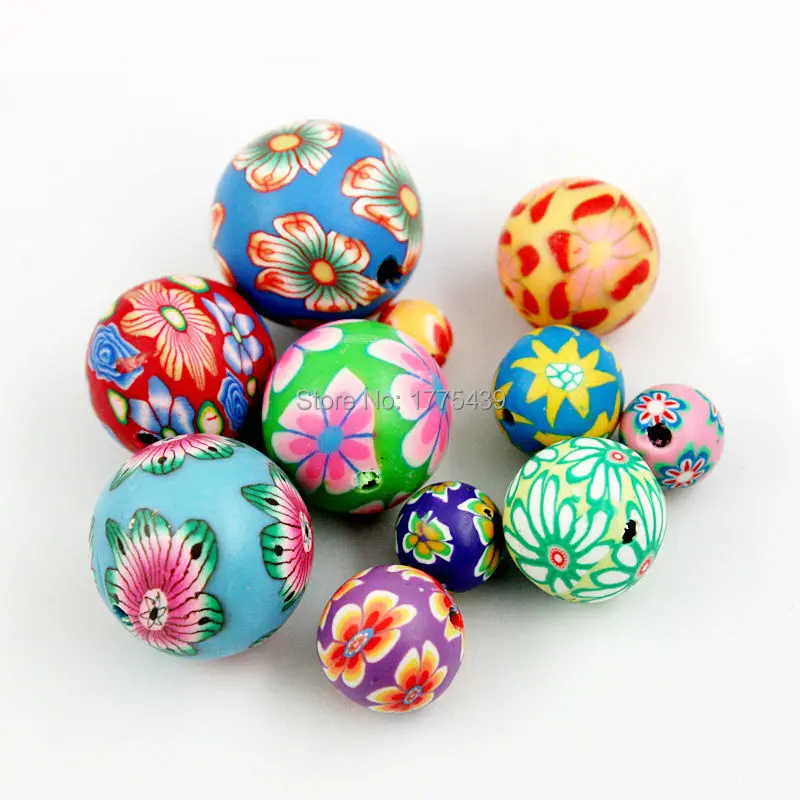 

100pcs/Lot Assorted Colors Ball Round Fimo Polymer Clay Ceramic Spacer Loose Beads 6 8 10 12mm Pick Size For Jewelry Making DIY