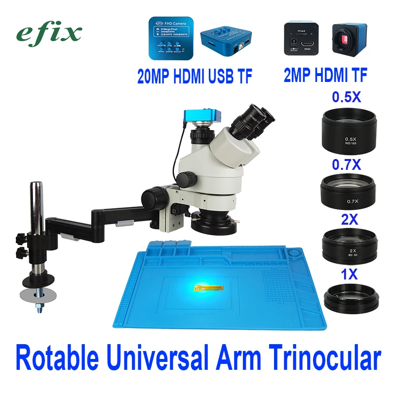 

efix Foldable Universal Stand Trinocular Soldering Stereo HDMI HD Camera Microscope Continus Zoom Simul Focal Phone Repair