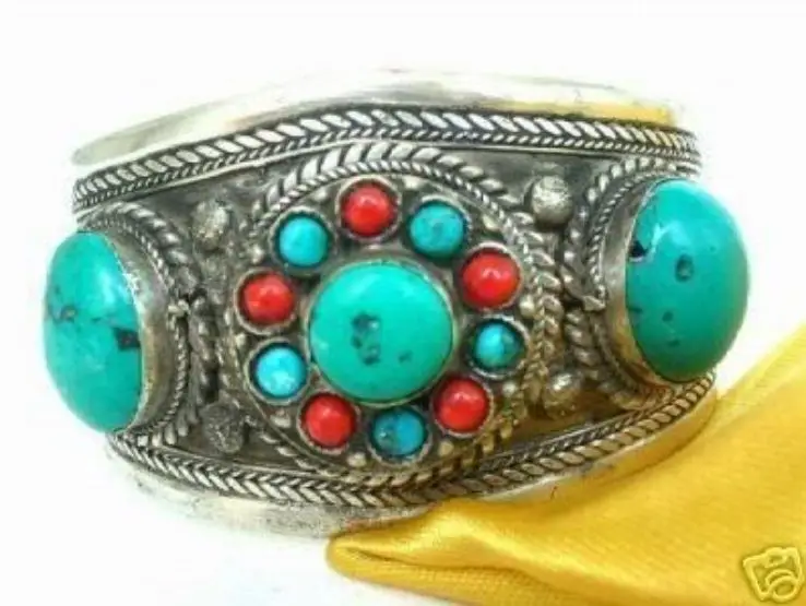 

Hot selling>@@ Tibet Silver turquoise Coral Beads Cuff bracelet -Bride jewelry free shipping
