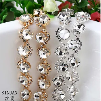 

SINUAN Rhinestone Chain Belt Silver/Gold Glass Crystal Sew-On Rhinestone For Clothes Crafts Tape Glass Ornaments For Shoes