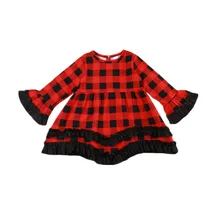 Новейшие Детские платья в клетку для девочек с кружевными рукавами; красные, черные платья в клетку; детская одежда для девочек 1-6 лет