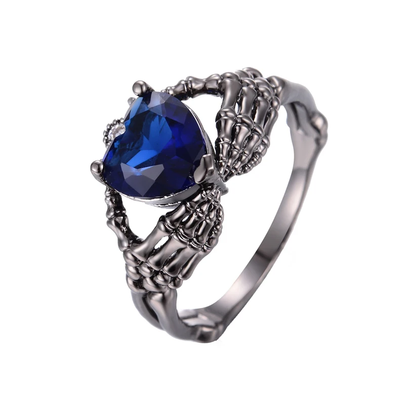 Руки держа сердце скелеты кольцо кладдахские кольца для женщин - Цвет основного камня: blue