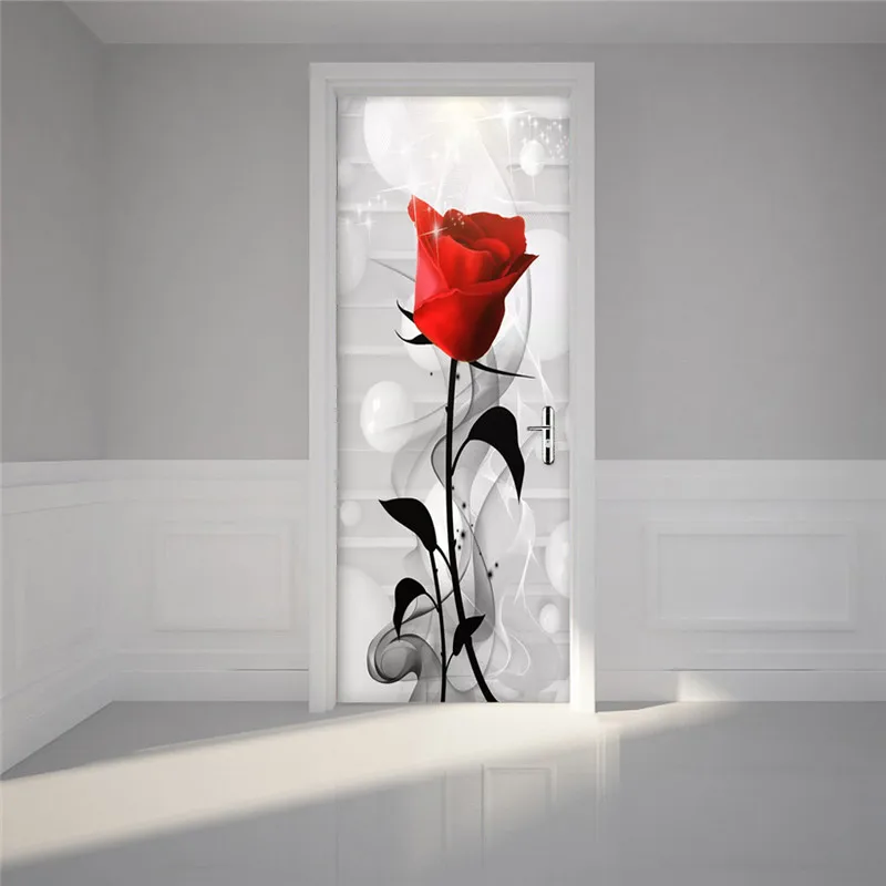 3D прочный ремонт двери стикер печать холст роза цветок Картина Современный Diy домашний Декор наклейки ПВХ самоклеющиеся водонепроницаемые