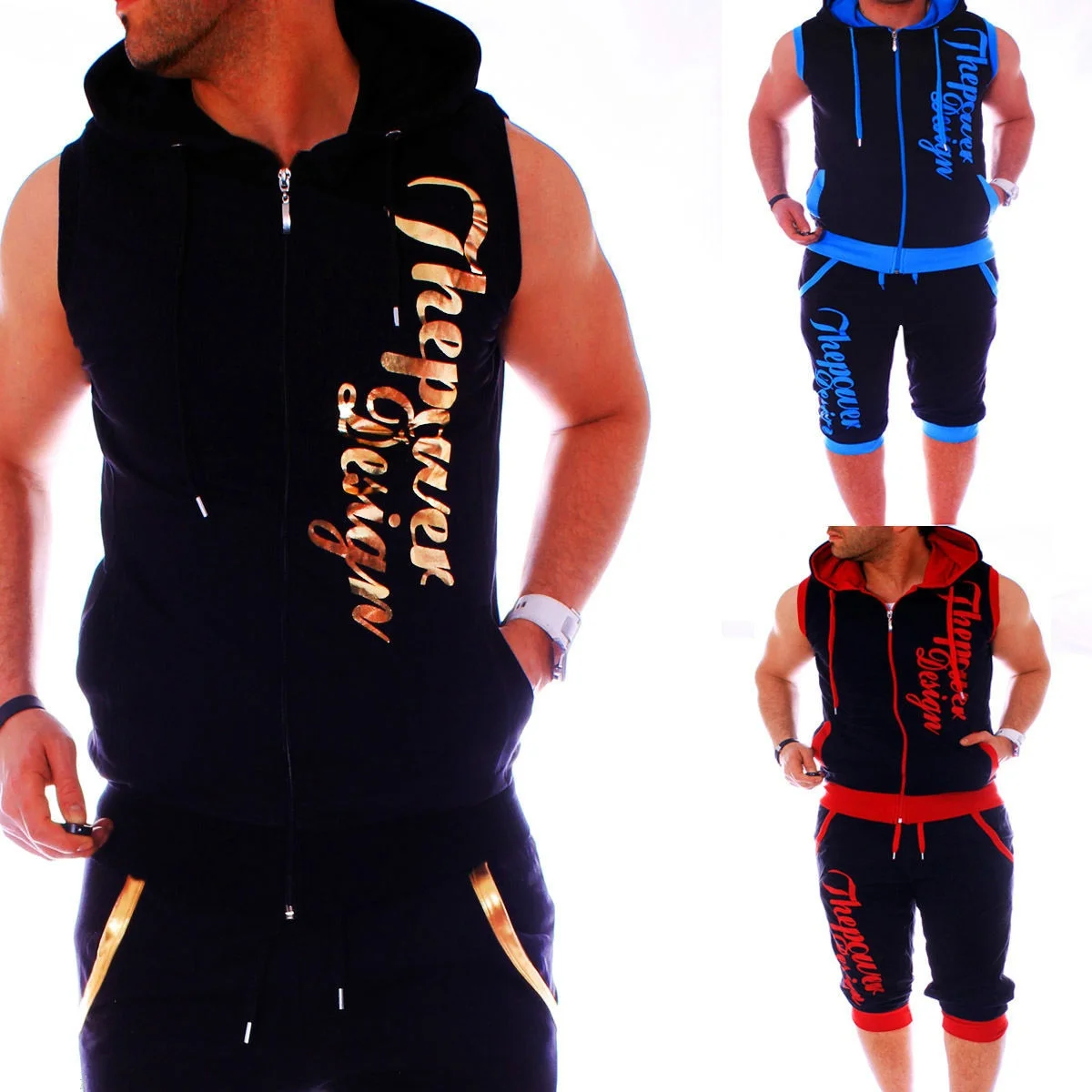 ZOGAA Men Sweatsuits Casual Mens Jogger Set 2 Piece Sleeveless Hoodies with Shorts Set Letter Printed Tracksuit for Men Clothing