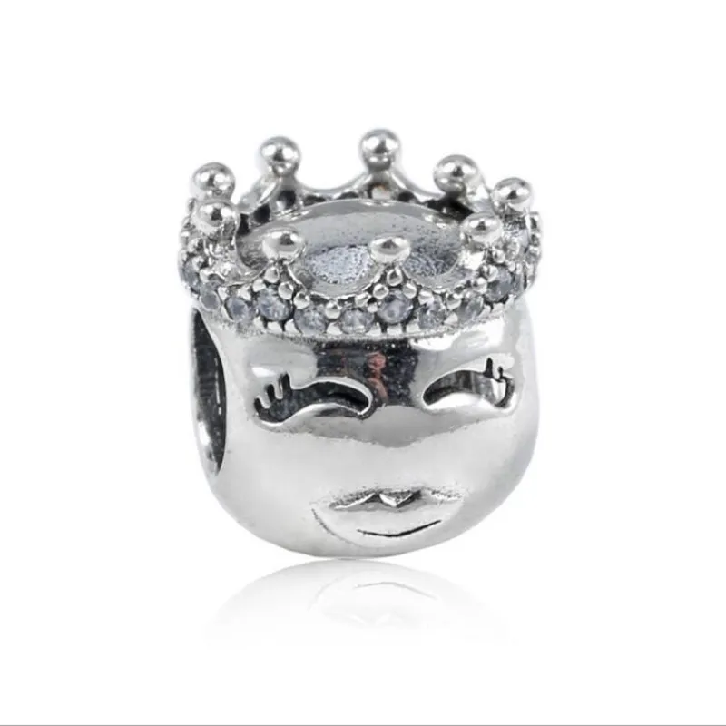 New 925 sterling silver smiley crown avatar pave CZ beads accessories Fits Pandora Charm Bracelets DIY Jewelry making