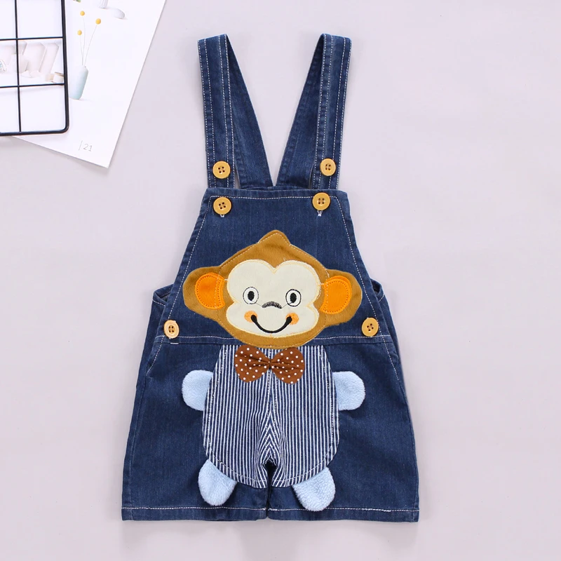 

DIIMUU 2019 Infant Boys Girls Clothing Denim Overalls Cartoon Monkey Cute Shorts Pants Toddler Kids Playsuits Jumpsuits Bottoms