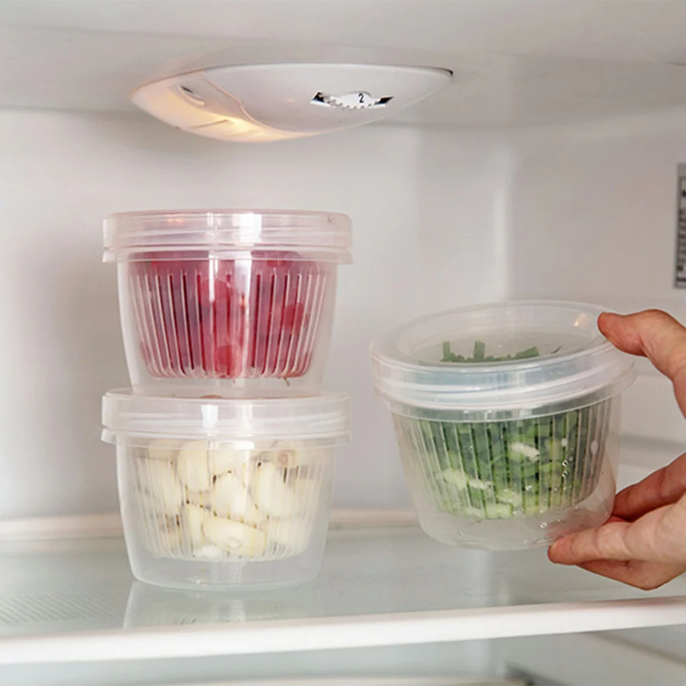 

Creative Round drain sealed box for Ginger garlic onion refrigerator crisper debris Fridge storage box tray kitchen organizer