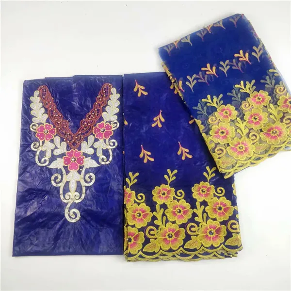 

(3+2+2) Amazing design African cotton bazin riche lace fabric and French net lace fabric for clothing 3pcs/set LWBS3