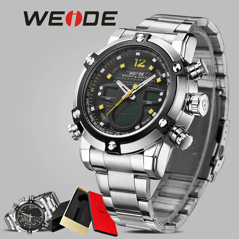 

WEIDE Stainless Steel Sport orologio clock men automatic digital electronic watch LCD camping watches led quartz wristwatch 5205