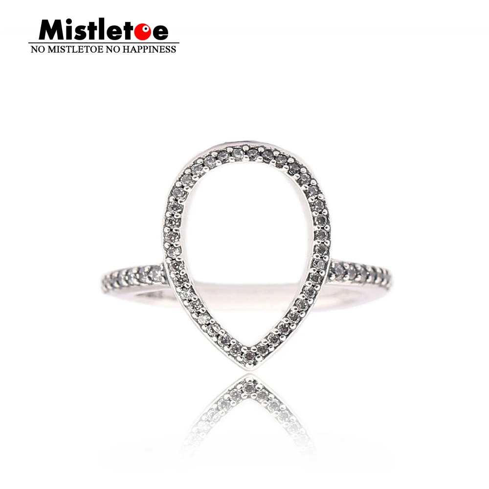 

Genuine 925 Sterling Silver Teardrop Silhouette Ring, Clear CZ Compatible with European Jewelry