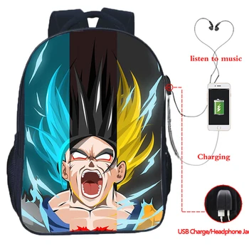 

High Quality Dragon Ball USB Charge Rucksack Super Saiyan Torankusu Goku Students School Backpack Men Teens Book Mochila
