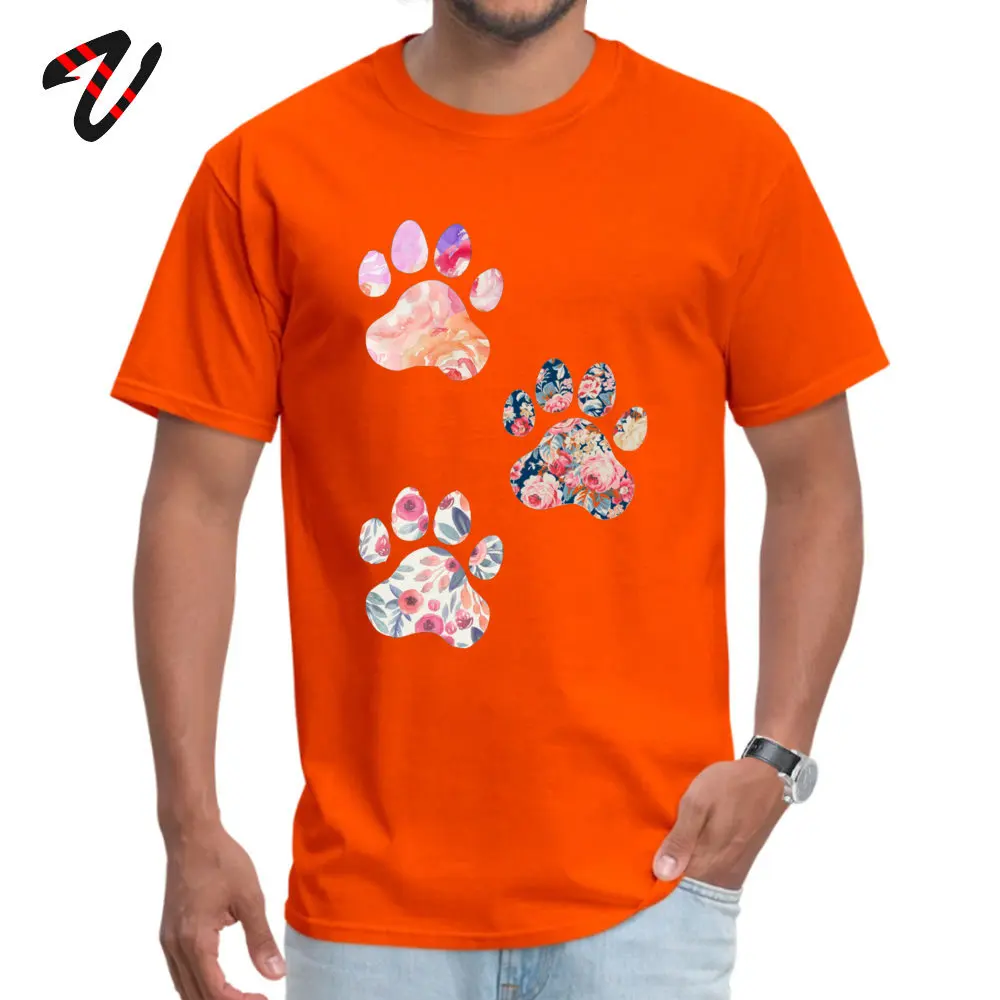 Prevalent Floral Paw Print Trio Cool T Shirt Round Neck Pure Cotton Men T Shirt Short Sleeve Summer Cool Tops Shirts Floral Paw Print Trio -10999 orange