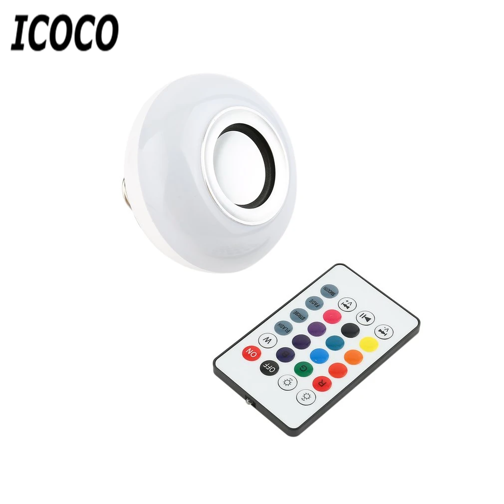 

ICOCO 1PCS E27 Wireless Bluetooth LED Bulb Light 3W Sing Music Bulb Stereo Speaker with 24 Keys Remote Control Drop shipping
