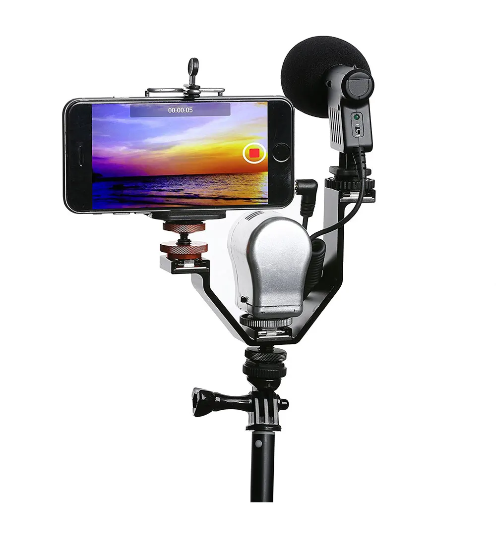 Multifunction Camera Triple Hot Shoe V Mount Flash Bracket for Video Lights Microphones or Monitors on Cameras and Camcorders (5)