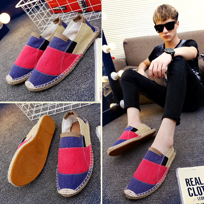 

JINBEILEE Men's Sports Walking Shoes Retro Contrast Color Breathable Canvas Men's Casual Linen Taro Jeans Shoes