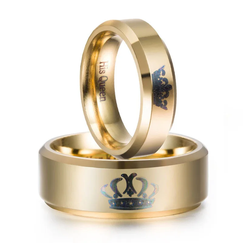 

King And Queen Couple Rings Gold Stainless Steel Crown Rings For Couples Lovers Love Promise Rings For Men Women Drop Ship